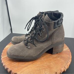 Lucky Brand Dareek Combat Boots taupe suede lace up Sz 9.5